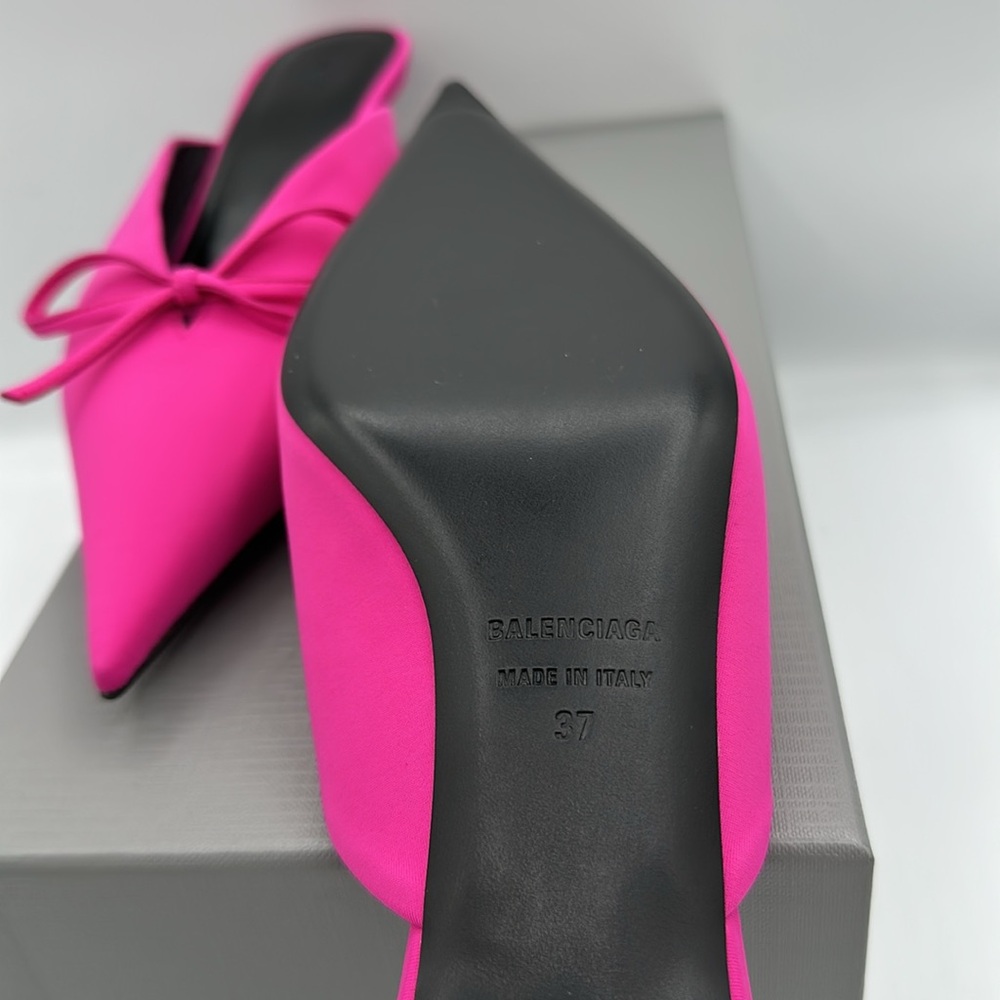 Balenciaga Knife Kitten Heel Bow Mule Pink Size 37 EU / 7 US NIB - Picture 7 of 15